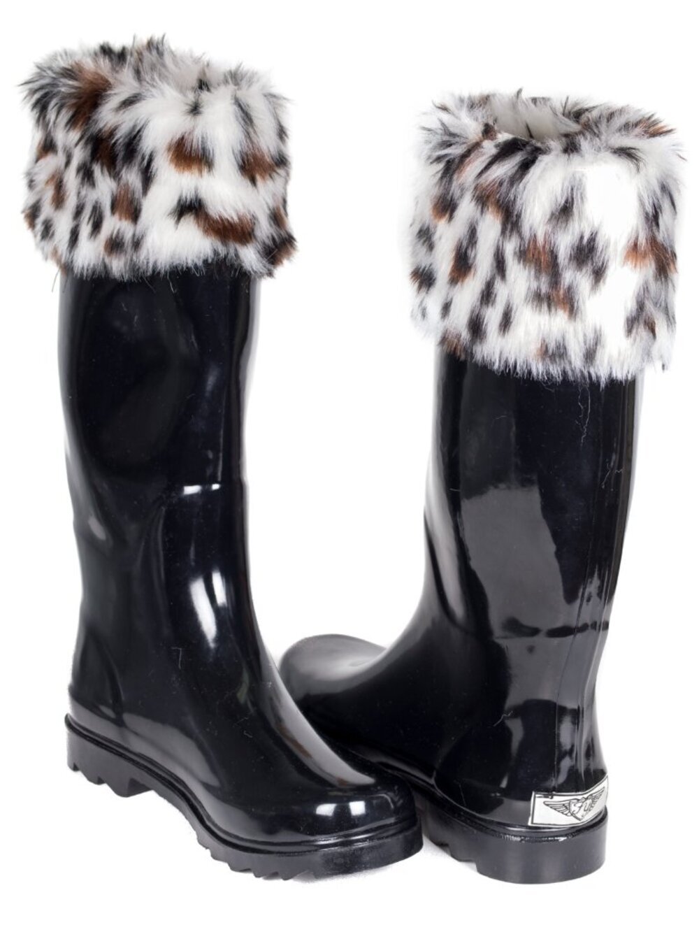 Women Tall Faux Fur Cuff Rain Boots, RB-1804